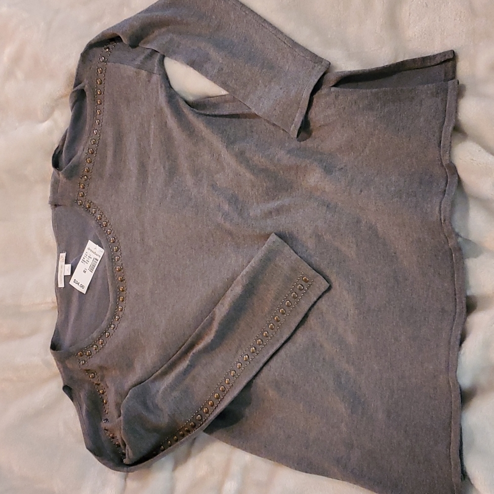 Cold shoulder studded sweater